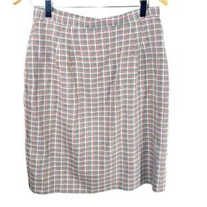 Isaac Hazan  Houndstooth plaid High Rise Skirt  12 Red Cream  plaid